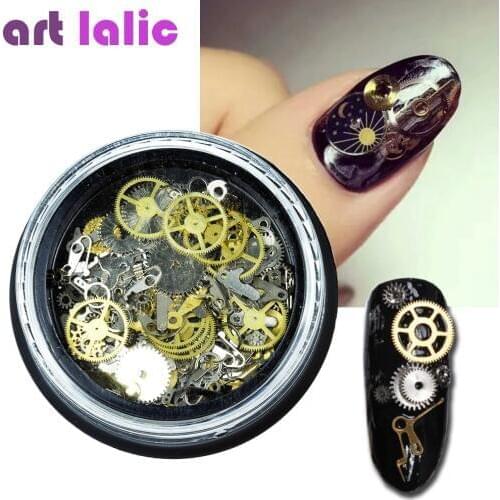 1 Box Steampunk Nail Art Decorations Ultra Thin Wheel Gear 3D Decoration Steam Punk Metal Manicure Nail Studs Accessories