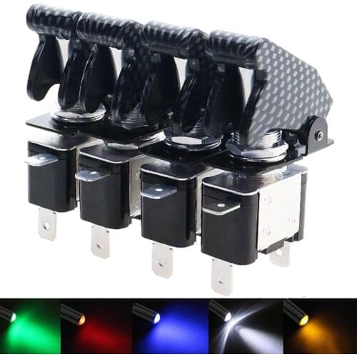 1pcs 12V 20A SPST Toggle Rocker Switch LED Switch With Protective Cover Car Auto Cover LED Light Toggle Switch On/Off Carbon cap