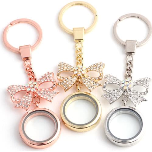 10pcs/lot Wholesale Crystal Flower Round Floating Magnetic Locket Keychain Pendant For Women Wedding Jewelry
