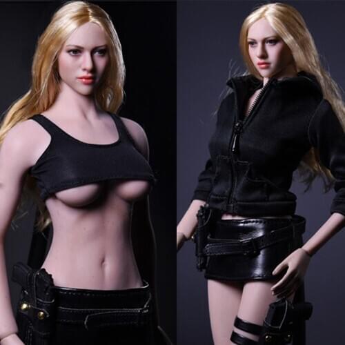 17NSSB 1/6 Female Cothes Black Short Tank Top Leather Skirt Leg Belt Hat Fit 12" TBLeague large bust Dolls