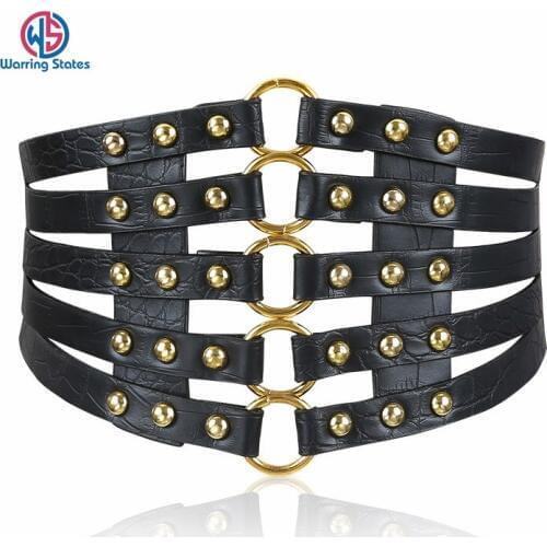 2019 New Fashion Women Wide Belt New Brand Design Metal Buckle Women Elastic Waist Belts Woman Leather Rivet Ultra Wide Belt