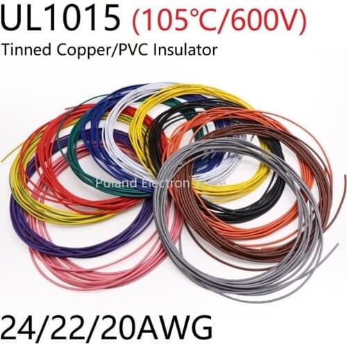 24AWG UL1015 PVC Wire Insulated OFC Tinned Copper Electron Conductor Cable Lamp Environmental DIY Line Colorful 600V