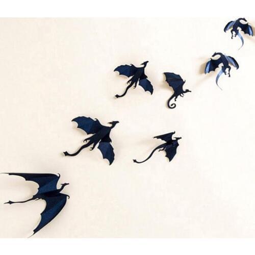 3d dragon sticker halloween fantasy decor dinosaurs wall art decals wall stickers party background decorations black 7pcs /set