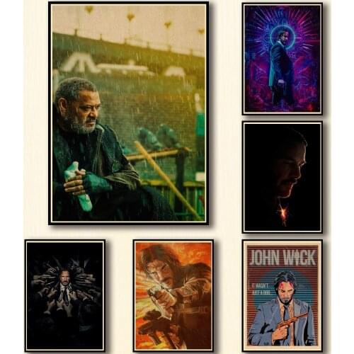 43 Designs John Wick Kraftpaper Poster Reeves Artwork Painting Funny Fancy Wall Sticker for Coffee House Bar
