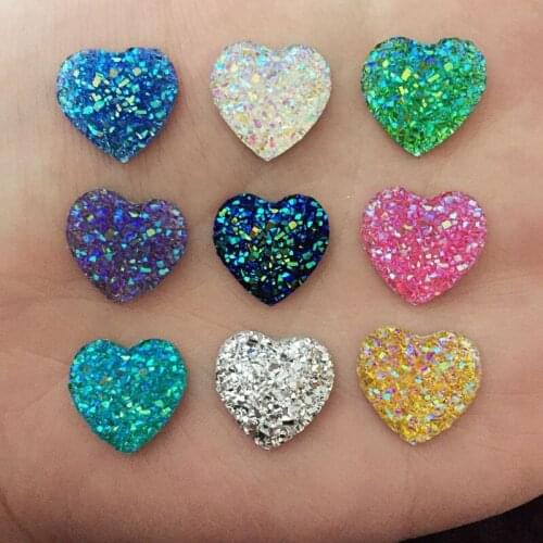 Hot 60pcs 14mm AB Resin Bling heart flatback Scrapbooking for phone/Wedding buttons D52*3