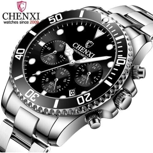 CHENXI New Men Watch Top Luxury Brand Stainless Steel Mens Quartz Watches Luminous Waterproof Chronograph Relogio Masculino