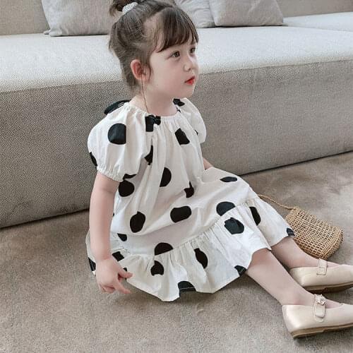 Childrens clothing girls' summer clothing new polka dot long skirt small and medium-sized princess skirts childrens dress