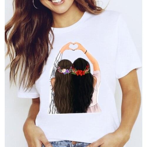 Women Graphic Style Cute Happy Sister Friends Love Short Sleeve Trend Cartoon Lady Clothes Tops Tees Print Female Tshirt T-Shirt