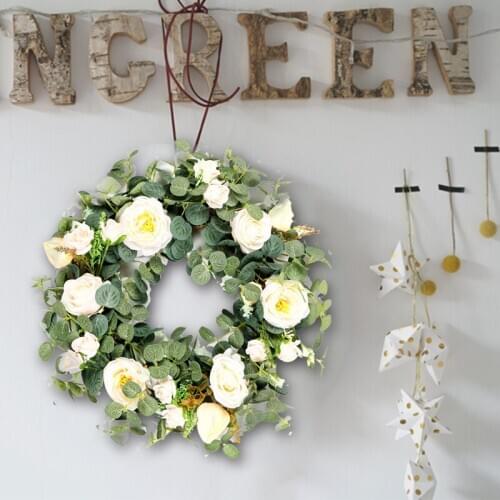 Eucalyptus Camellia Garland Home Living Room Decoration Door Hanging Green Imitation Wreath Rattan For Front Door