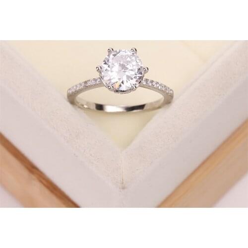 Sell well in Europe and America S925 silver wedding ring six claw round zircon crystal jewelry womens gift