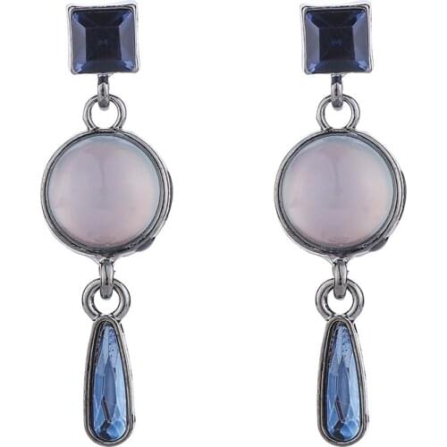 2020 Geometric Statement Hematite Plating Blue Rhinestone Clip on Earrings for Women Luxury Non Pieced Wedding Ear Clips Jewelry