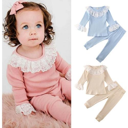 PUDCOCO Kids Baby Girls Clothes Set Lace Ruffle Top Long Sleeve T-shirt Pants Leggings Autumn Outfit 1-5T