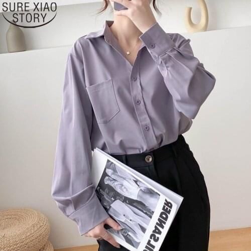 Fashion Shirt Turn Down Collar Pocket Tops Autumn New Shirts Women White Long Sleeve Blouse Silky Loose Ol Style Blusas 16164
