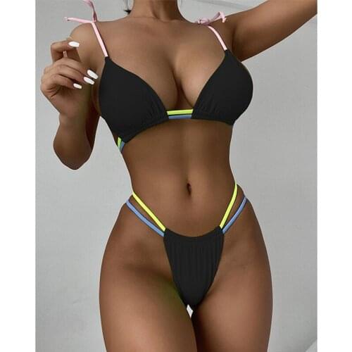 Mossha 2021 triangle micro bikini set Sexy patchwork swimsuit womens swimming suit High cut swimwear String bathing suit Swim