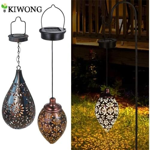 Solar Lights Outdoor Waterproof Decorative Solar Garden Lantern LED Hanging Lamp Metal Material For Garden Hollow Out Design