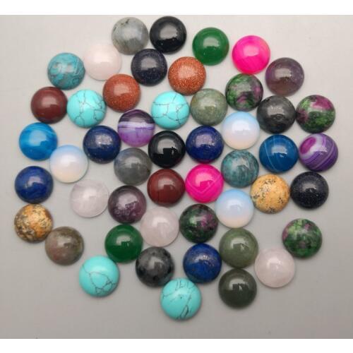 Wholesale mixed Natural Stone round Beads 12MM cabochon for Jewelry making 100Pcs/lot Ring accessories Free shipping no hole