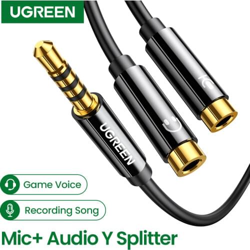 UGREEN Headset Adapter Headphone Mic Y Splitter Cable 3.5mm AUX Stereo Audio Male to 2 Female Separate Audio Microphone Plugs