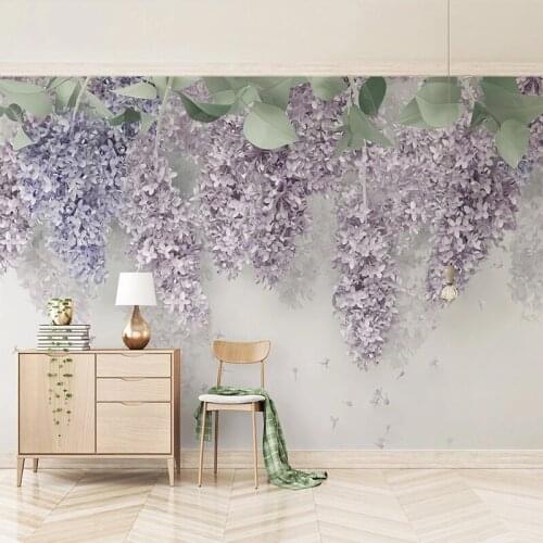 Custom Photo Wallpaper Beautiful Purple Flower Vine 3D Stereo Wedding Room Bedroom Living Room Background Wall Painting Murals