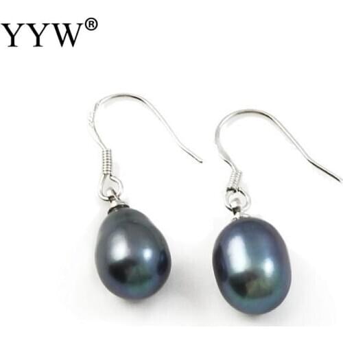 Sale!! Natural Freshwater Pearl Charm Dangle Earrings Ear Hook Drop Earrings Fashion Women Jewelry Hook Earring Dark Blue Pearl