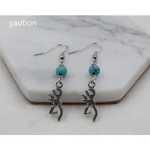 YAUTION Buck Charm Earrings, Deer Earrings, Browning Jewelry, Country Girl, Hunting, Silver Earrings, Silhouette ,Gifts for her