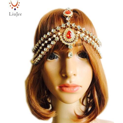 Diamante Kundan Matha Patti Wedding Bridal Goddess Bohemian Boho Head Chain Hair Jewelry Head Piece Bollywood Wedding HC-323