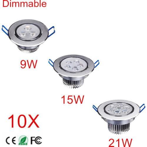 10Pcs Ultra Bright Dimmable LED Downlight 9W 15W 21W LED Panel Light Ceiling Lamp 85-265V With Adapter LED Indoor Light For Home