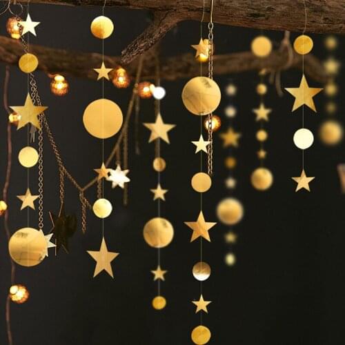 4m Mirror Flash Round Star Shape Paper Garland Banner Wedding Decoration Kids Boy Girl Birthday Baby Shower Decor Supplies
