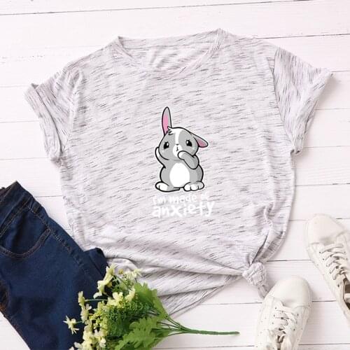 Women T-shirts 100% Cotton Plus Size S-5XL Graphic Tees Female Shirts Summer Tops Cute Bunny Printed Funny T Shirt Clothes