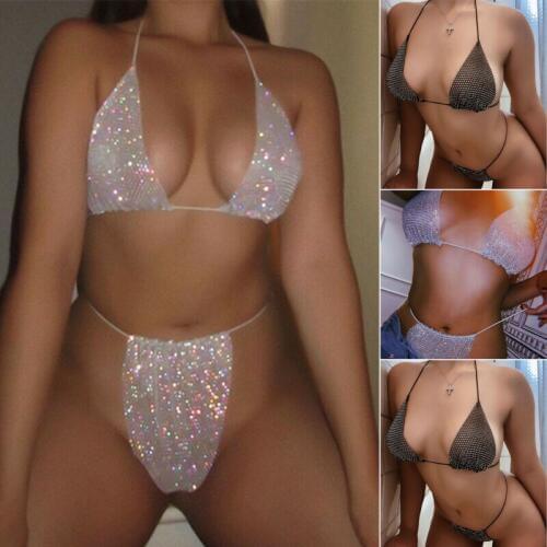 Women Sequin Rhinestone Crystal Diamond Push-up Bikini Set Swimsuit Swimwear Set Swimsuit Bathing Suit Bling Low Waist Sets