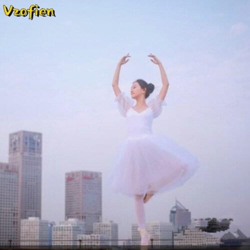 New Adult White Ballet Practice Dress Dance Costume Swan Lake Dance Ballerina Costumes Wear Long Ballet Leotard Tutu Dance Dress