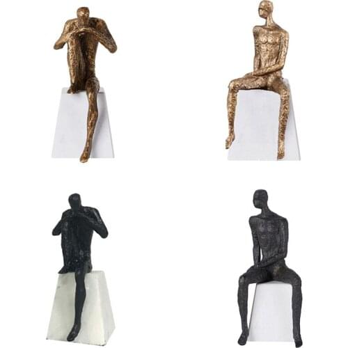 Aqumotic 23cm Golden Geometric Portrait Statue Ornaments Office Desktop Abstract Figure Resin Figurines Crafts Nordic Home Decor