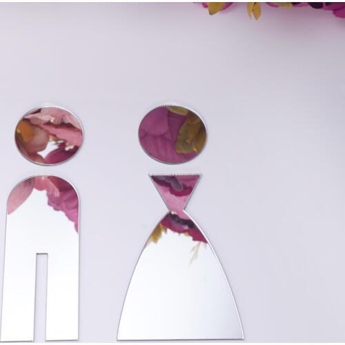 1 Set 3D Toilet Door Sign Men Women Acrylic Wooden Bathroom WC Mirror Surface Wall Sticker Home Decoration