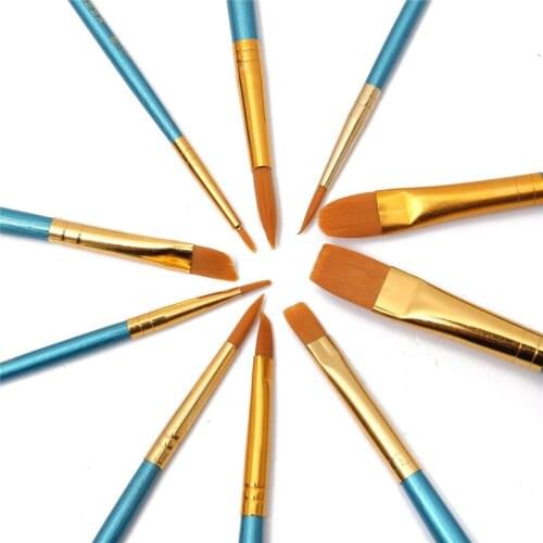 10pcs New Nylon Wooden Handle Paint Brush Set for Kids Watercolor Gouache Drawing Painting Art Supplies CLH@8