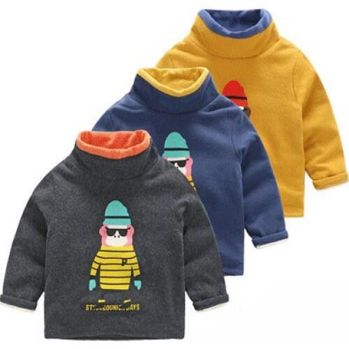 2019 winter Turtleneck Children cotton thick fleece T shirt baby boys girls Cashmere hoodies kids wool warm Sweatshirts 2-7years
