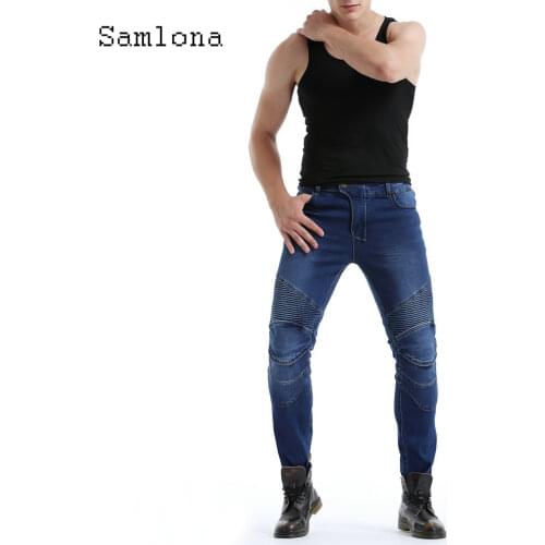 2021 European and American style Mens Fashion Jeans with Removable Pad Mens Casual skinny Pleated Outdoor Biker Jop Denim pants