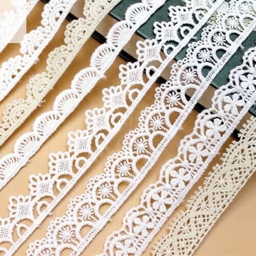 5 Yds 100% Cotton Lace Water Soluble Embroidered Lace White Scalloped Sewing Apparel Trims 1CM