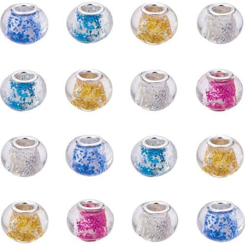 50Pcs/Lot Mixed Color Powder Glitter Large Hole Rondelle Beads Fit European Pandora Charm Bracelet Bangle For Jewelry Making
