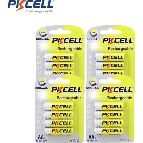 16Pcs/4Cards PKCELL AA Rechargeable Battery NIMH 1.2V Batteries 600mah Real Capacity For Toy And Camera