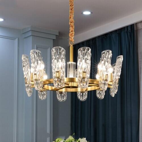 American Luxury Gold Metal E14 Led Chandelier Lustre Glass Pendant Chandelier For Living Room Lustre Indoor Lighting Lamparas