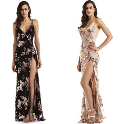 BAZIIINGAAA Sexy Vintage V-Neck sleeveless Evening Dress Sequin Flower Decoration Plus Size Gown Suitable for Beach Parties