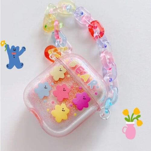 Chain Glitter Bling Sequin Liquid Quicksand Wireless Earphone Charging Cover for Apple AirPods 1 2 pro Bluetooth Headset Case