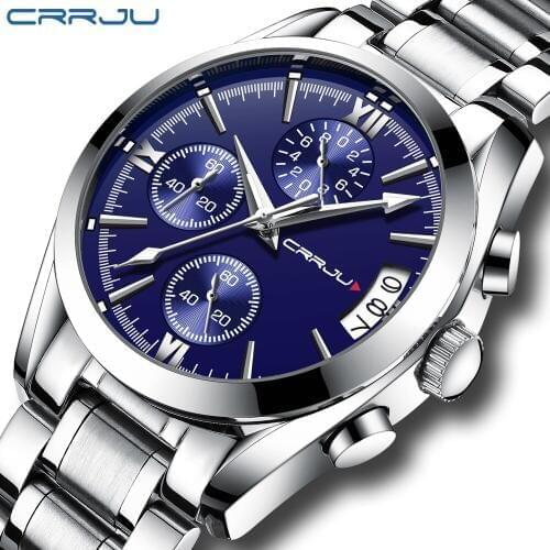 New Watches Men Luxury Brand CRRJU Chronograph Male Sports Watches Waterproof Full Steel Quartz Mens Clock Relogio Masculino