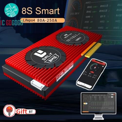 DALY Smart 8S 24V Lifepo4 80A 100A 150A 200A 250A Lithium Battery Protection Board 3.2V BMS Bluetooth APP CAN RS485 PC Balance