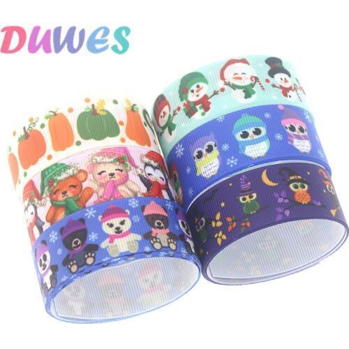 DUWES 50yards christmas pumpkin owl Printed Grosgrain Ribbon Accessory Hairbow Headwear Decoration DIY Wholesale OEM D1197