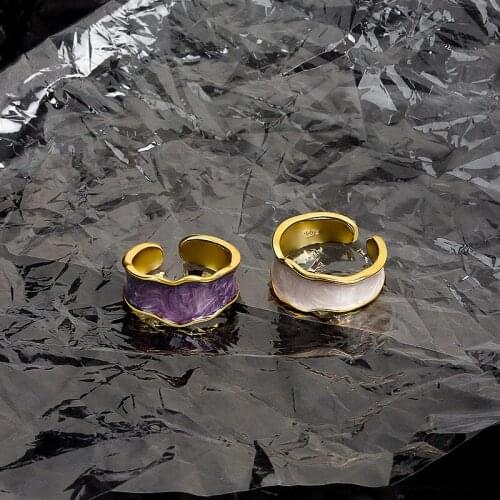 Enamel Irregular Width Open Finger Ring For Women Men Minimalist Jewelry Golden Adjustable Vintage Punk Rings Gift