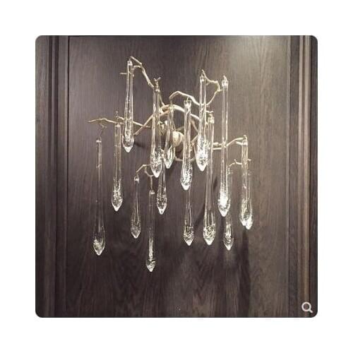 French full copper crystal tree branch wall lamp designer art background TV wall bedside aisle creative pure copper wall lamp