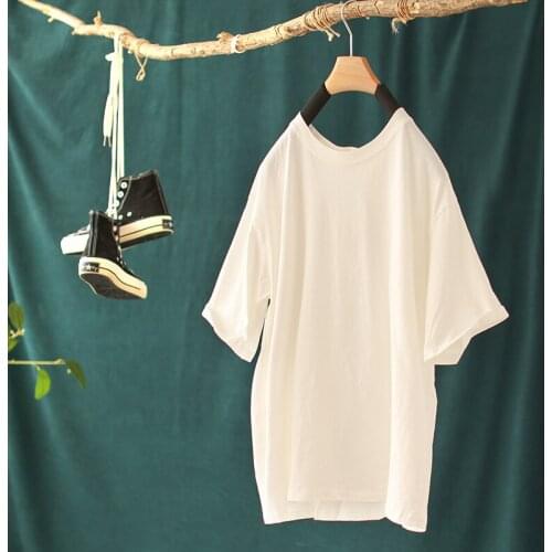 Candy color cotton round neck short-sleeved T-shirt women spring 2021 new loose casual all-match pullover top