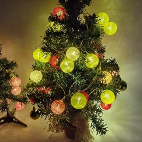 2m Cotton Ball Garland LED Christmas Decoration String Light Multicolor Round Balls Fairy Lights Xmas Tree Oranments Home Decor