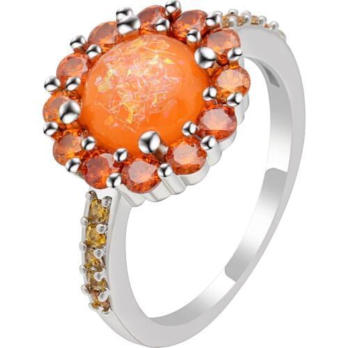 Hainon 2017 New arrival Red Opal Rings Beautiful Flower Silver Color Fire Opal Rings For Women Wedding Gift Luxury Jewelry