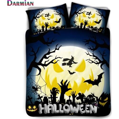 DARMIAN Halloween Printed 3Pcs Bedding Set Kid Pillowcase and Duvet Cover Pillow Cover Pumpkin Bat Design Bedclothes Home Decor